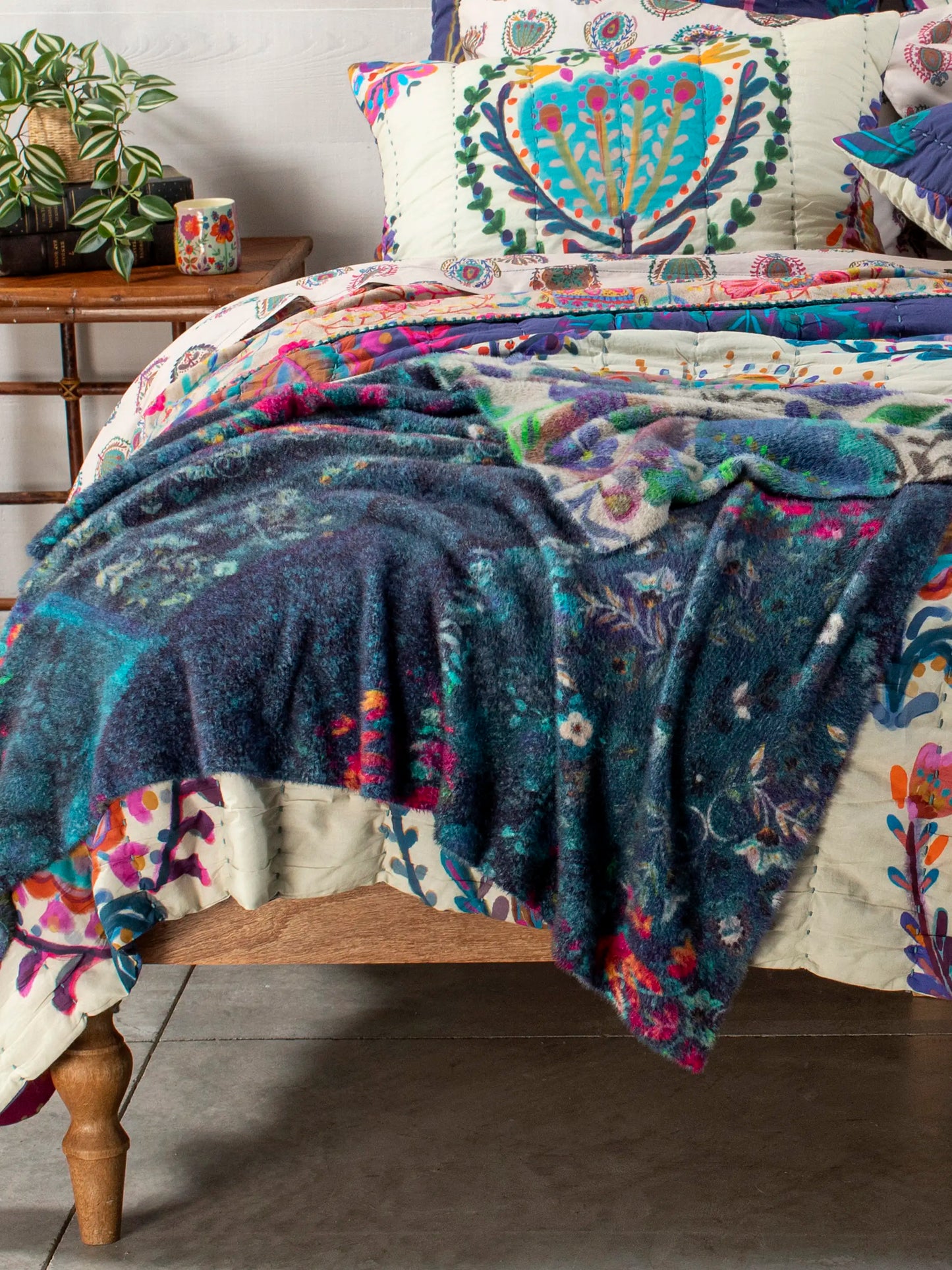 Cashmere-Like Throw Blanket - Tulip Floral Grey