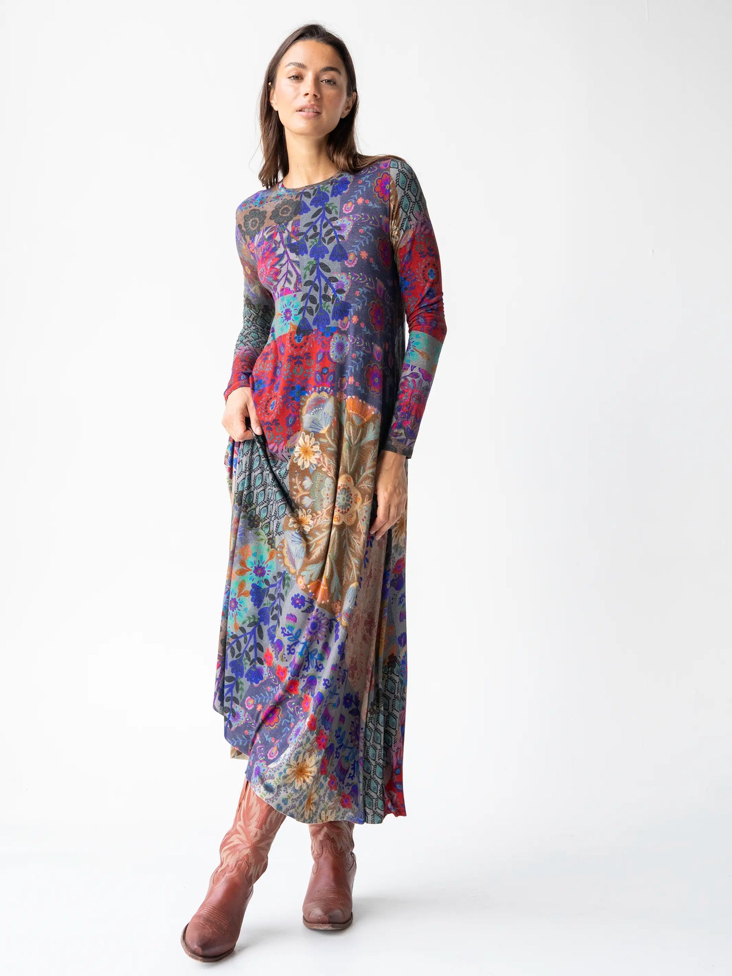 Stevie Knit Maxi Dress - Mandala Borders Patchwork