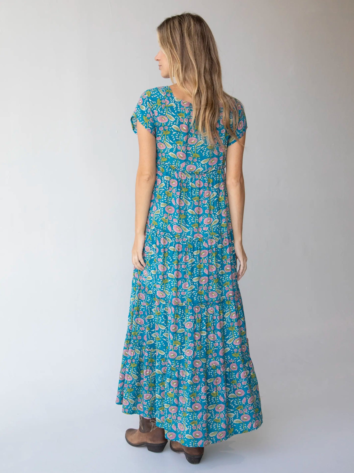 Berkley Maxi Dress - Blue Pink Floral Vines