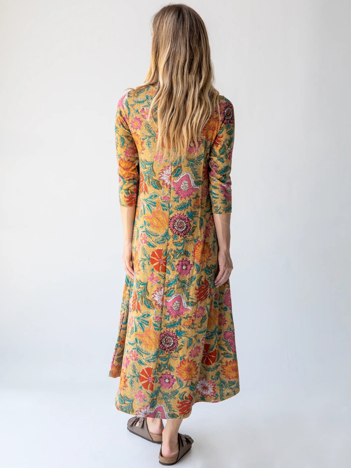 Lottie Knit Maxi Dress - Tan Pink Floral