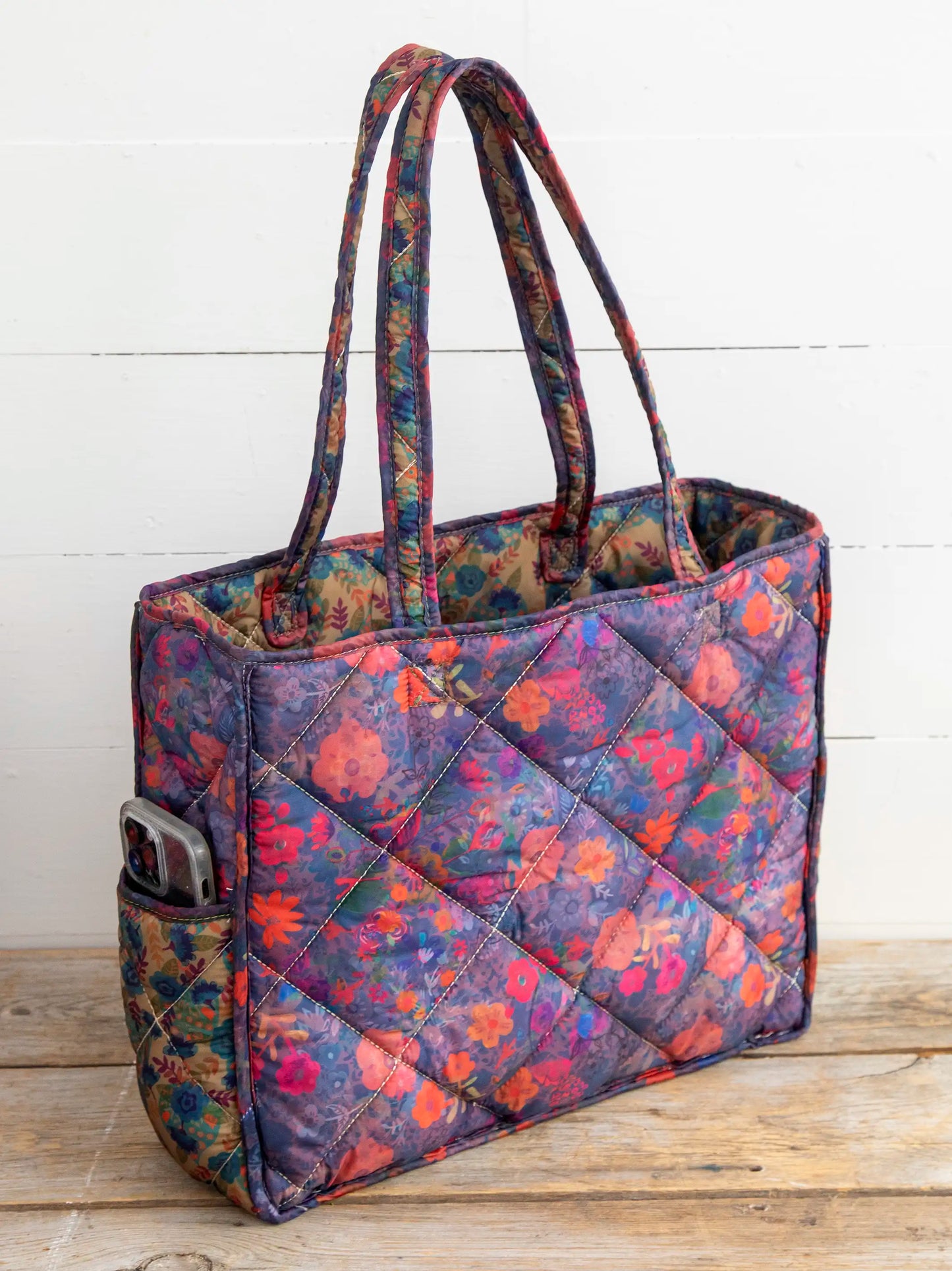 Reversible Puffy Tote Bag - Large Floral Garden