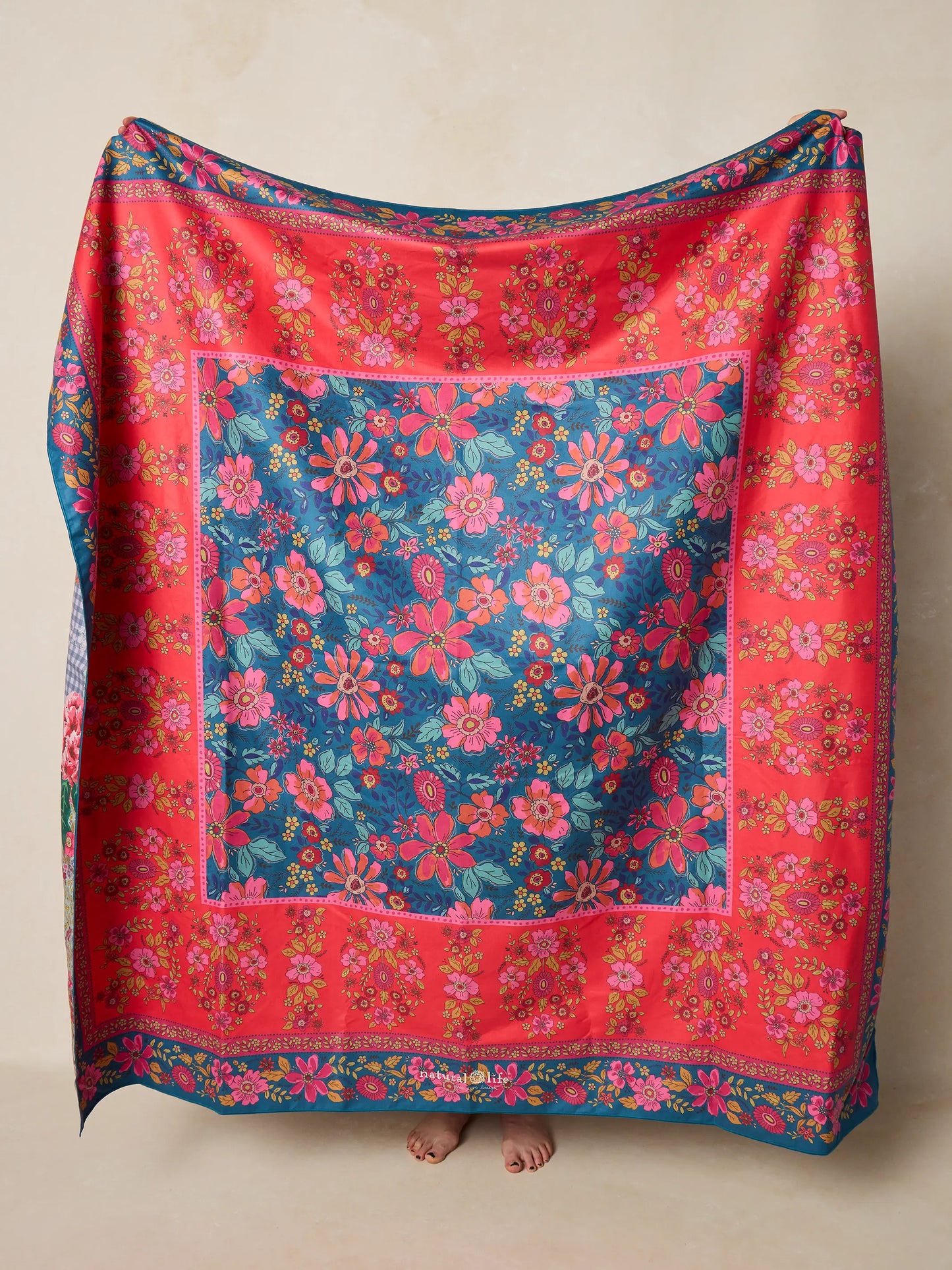 XL Double-Sided Microfiber Beach Towel - Teal Boho Border