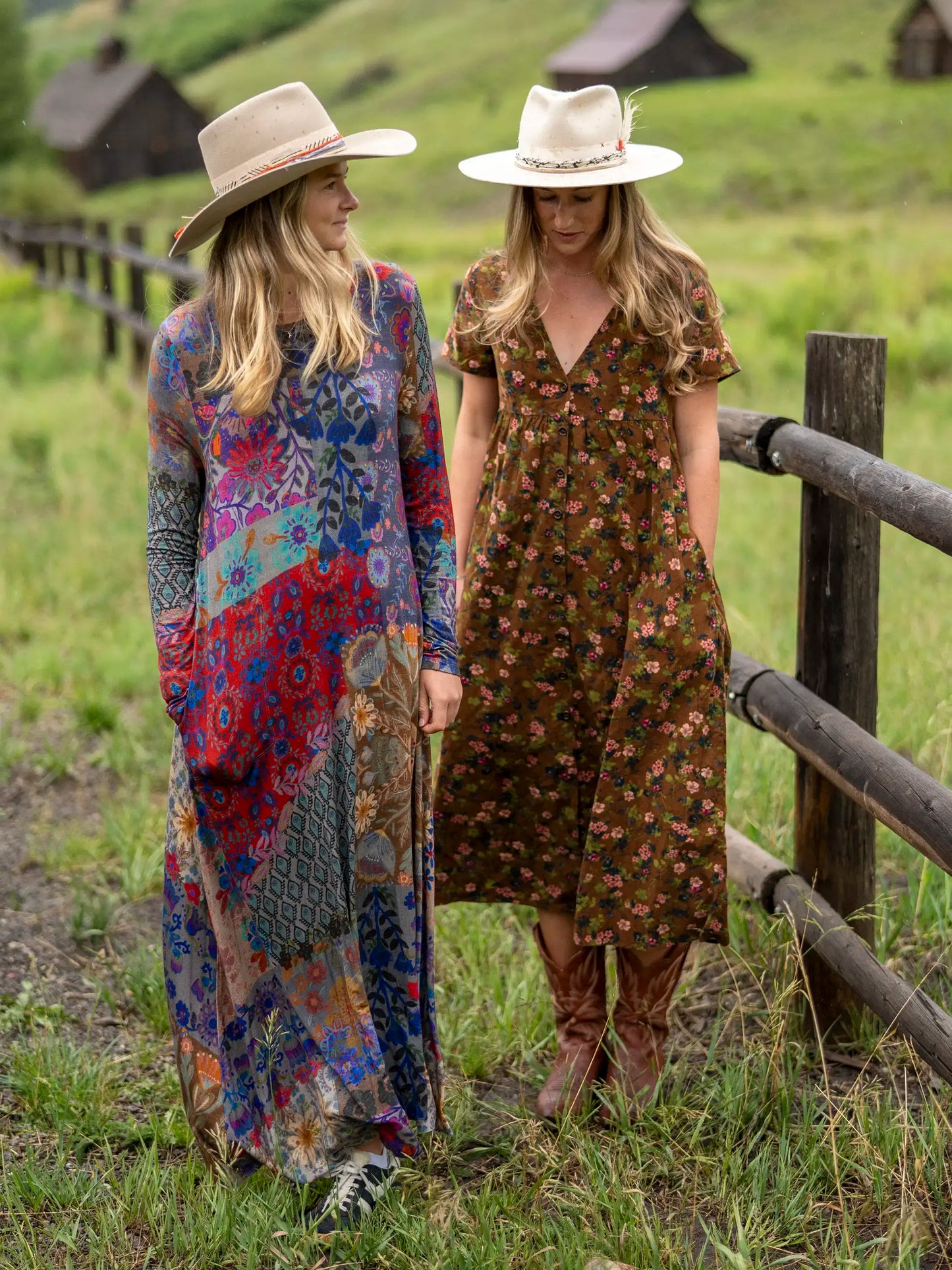Avery Corduroy Midi Dress - Brown Green Bouquets Floral