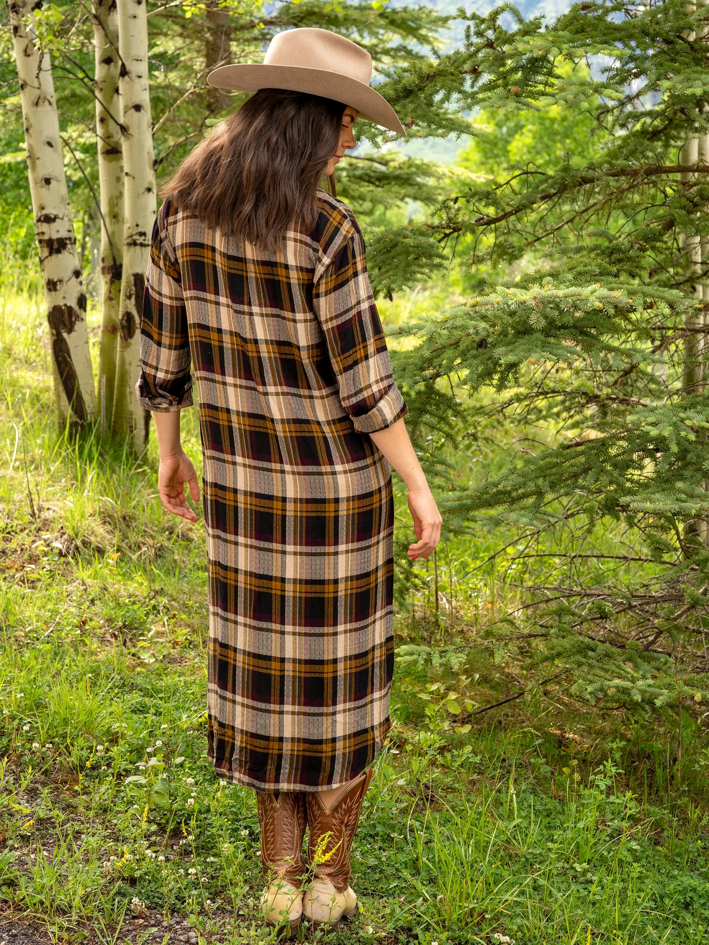 Cooper Flannel Shirt Dress - Black Tan Plaid