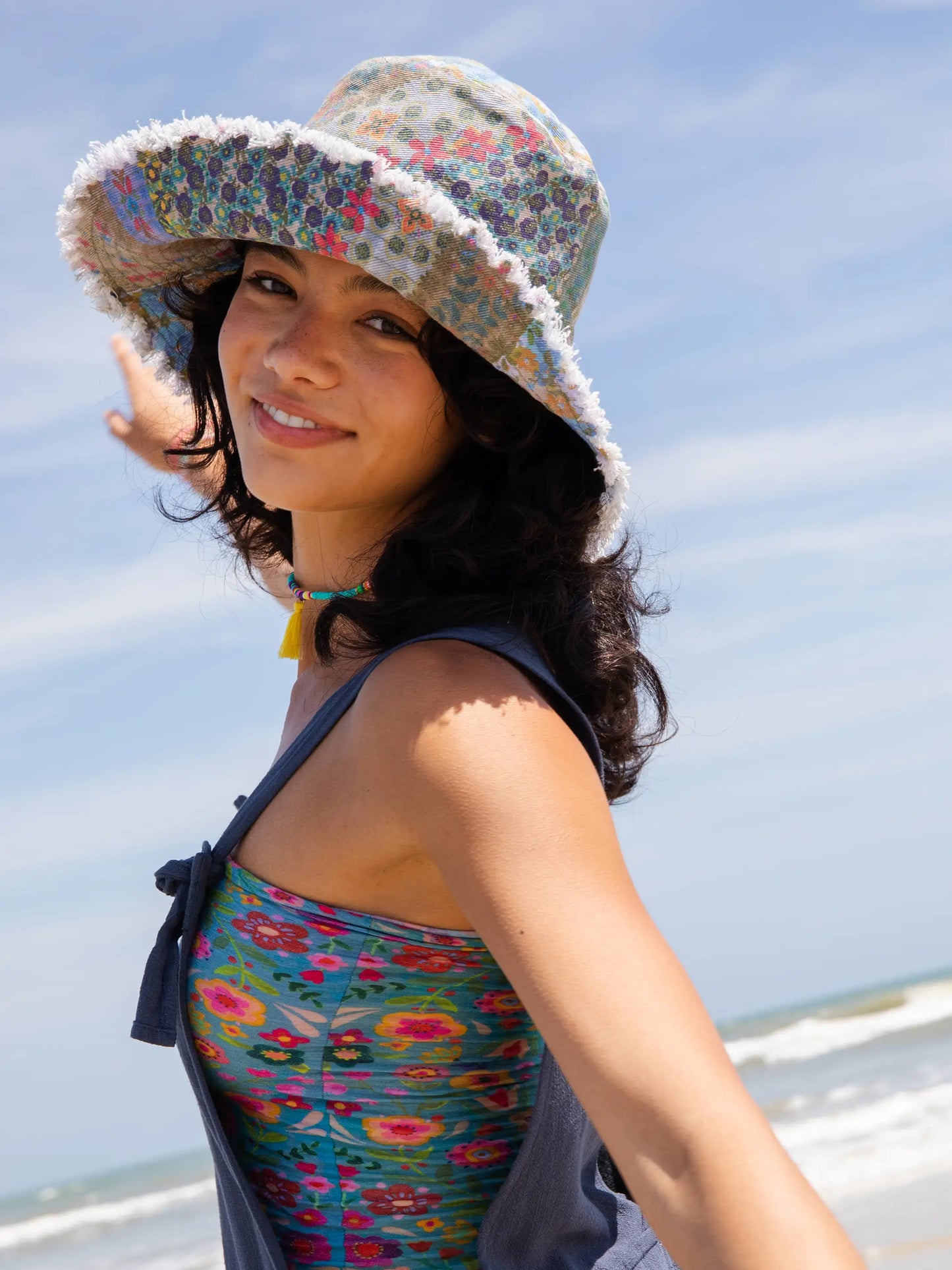 Sandy Days Bucket Hat- Folk Flower Patchwork