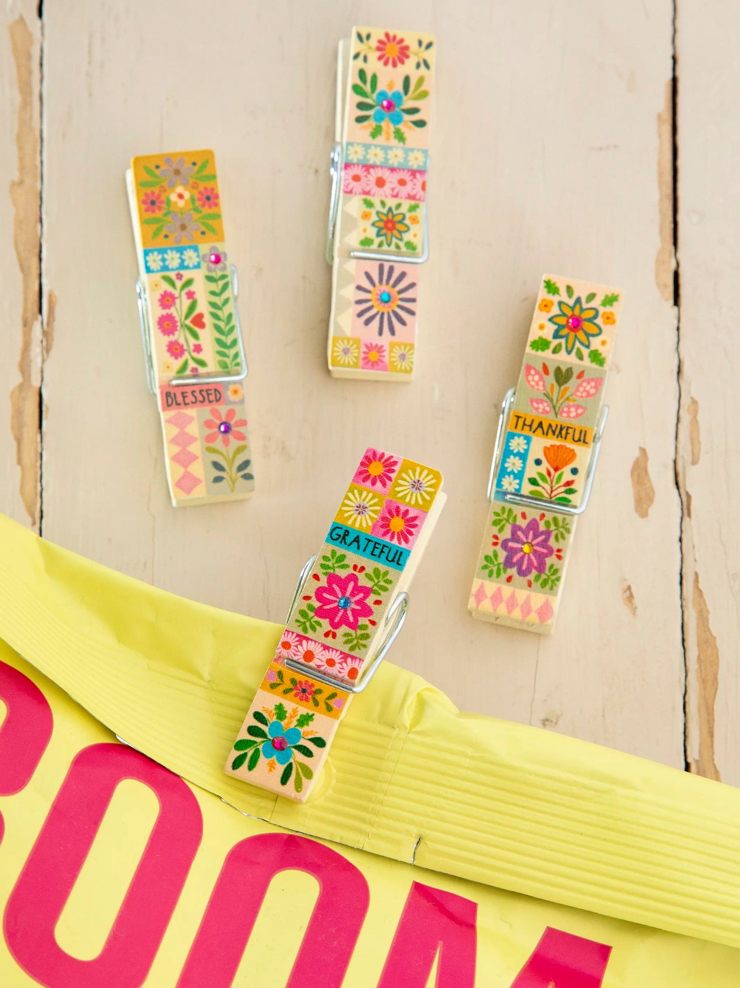 Bag Clips, Set of 4 - Thankful Grateful Blessed