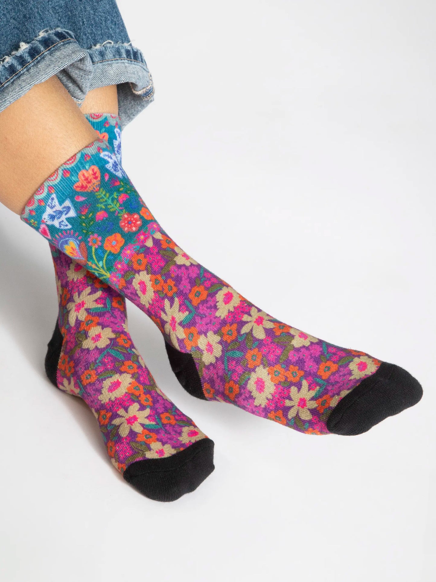 Printed Weekend Sock Set, Set of 2 - Eggplant Birds