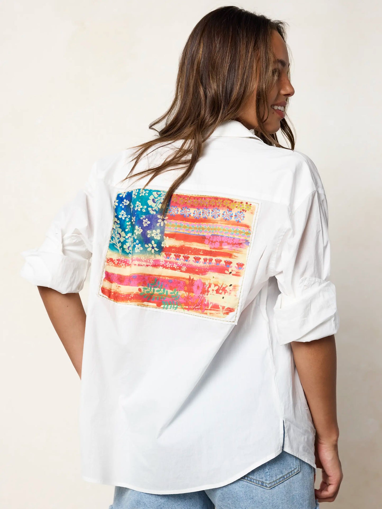 Lived In Applique Cotton Button Down - American Flag