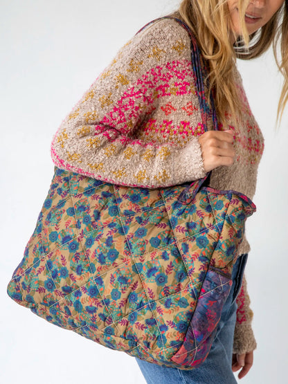 Reversible Puffy Tote Bag - Large Floral Garden
