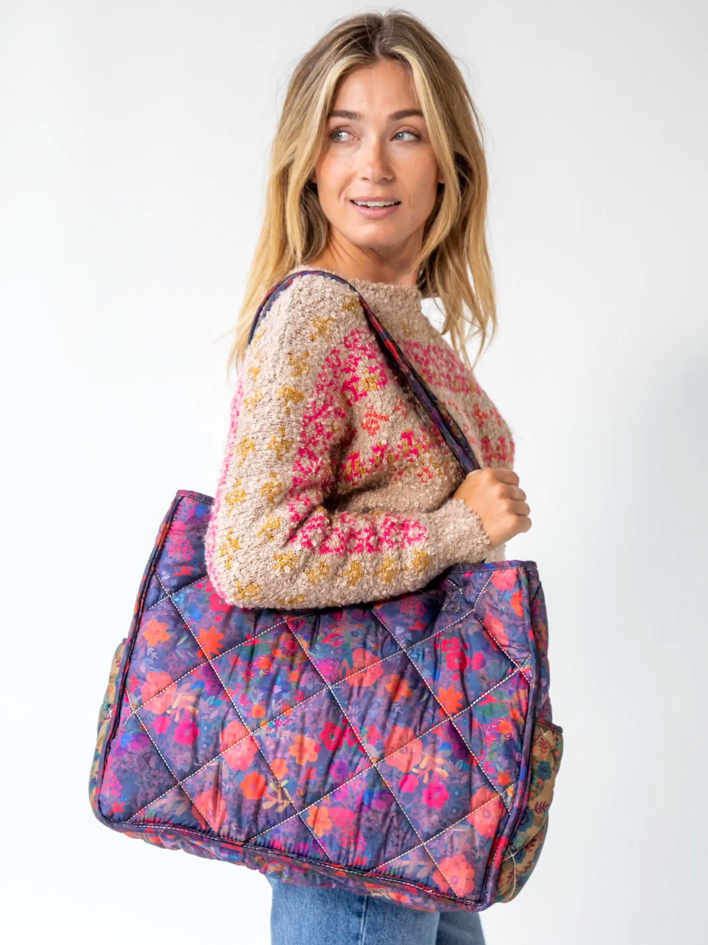 Reversible Puffy Tote Bag - Large Floral Garden