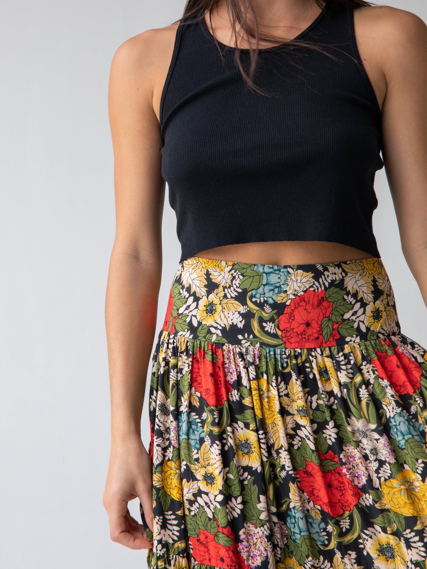 Hanna Convertible Maxi Skirt - Black Red Poppy
