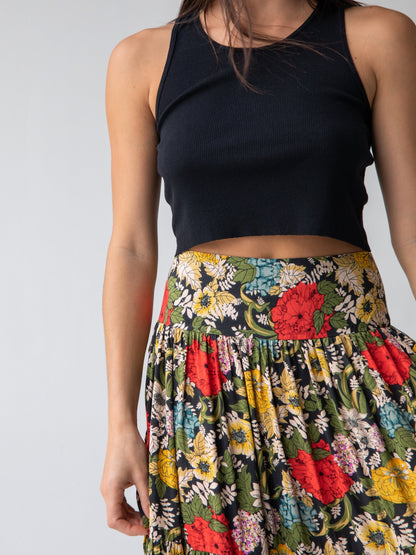 Hanna Convertible Maxi Skirt - Black Red Poppy