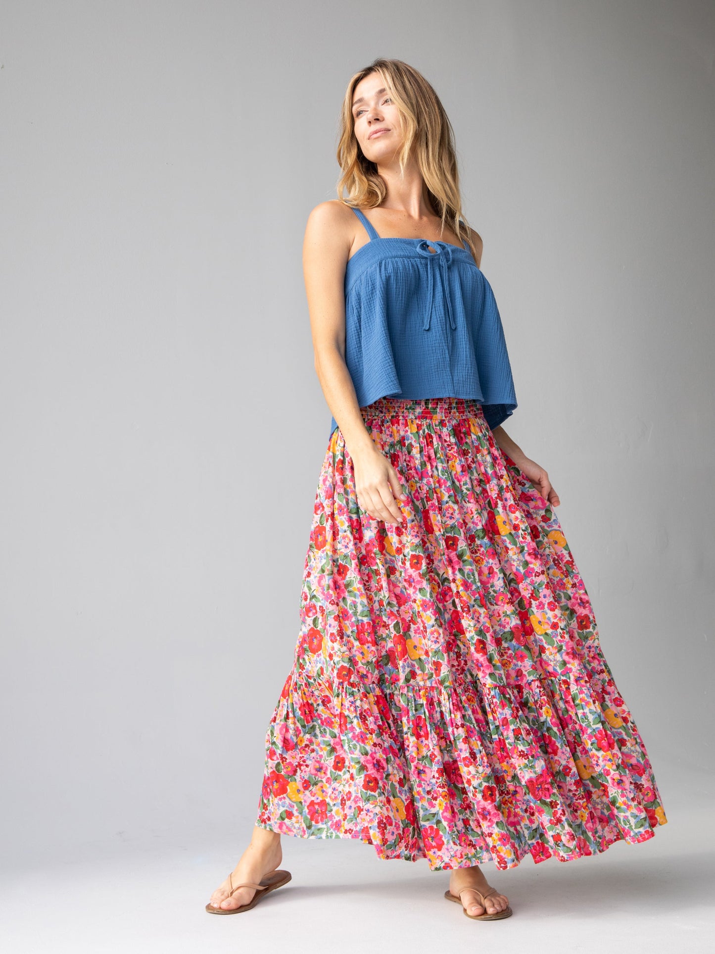 Flora Convertible Cotton Maxi Skirt - Bright Pink Floral