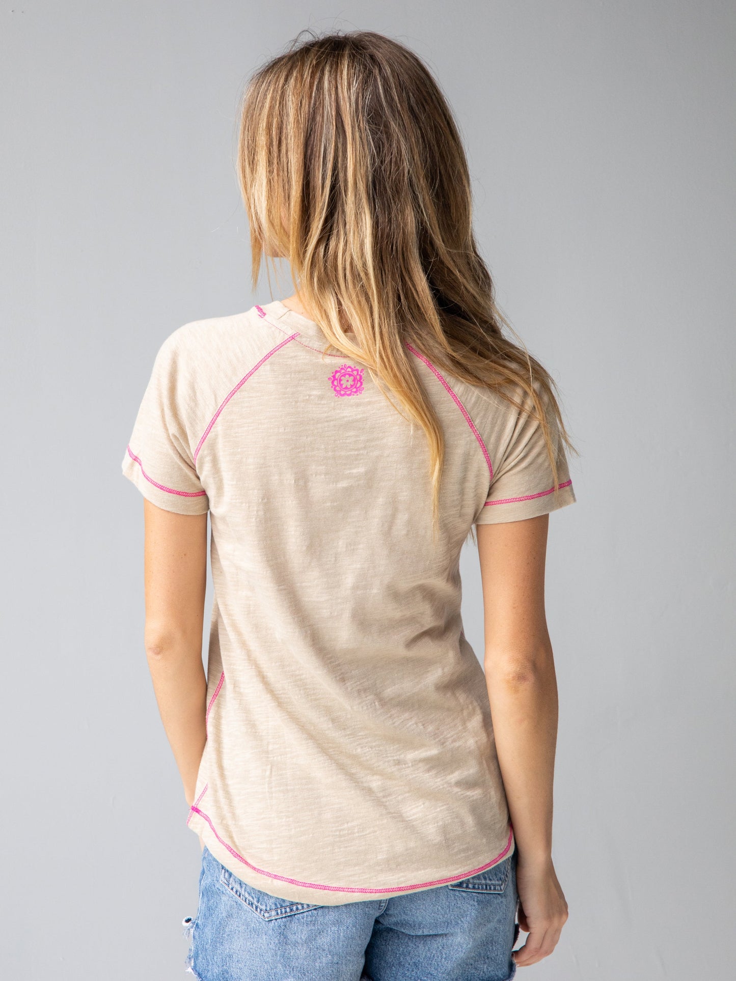 Boho Cotton Tee Shirt - Cream Folk Flower