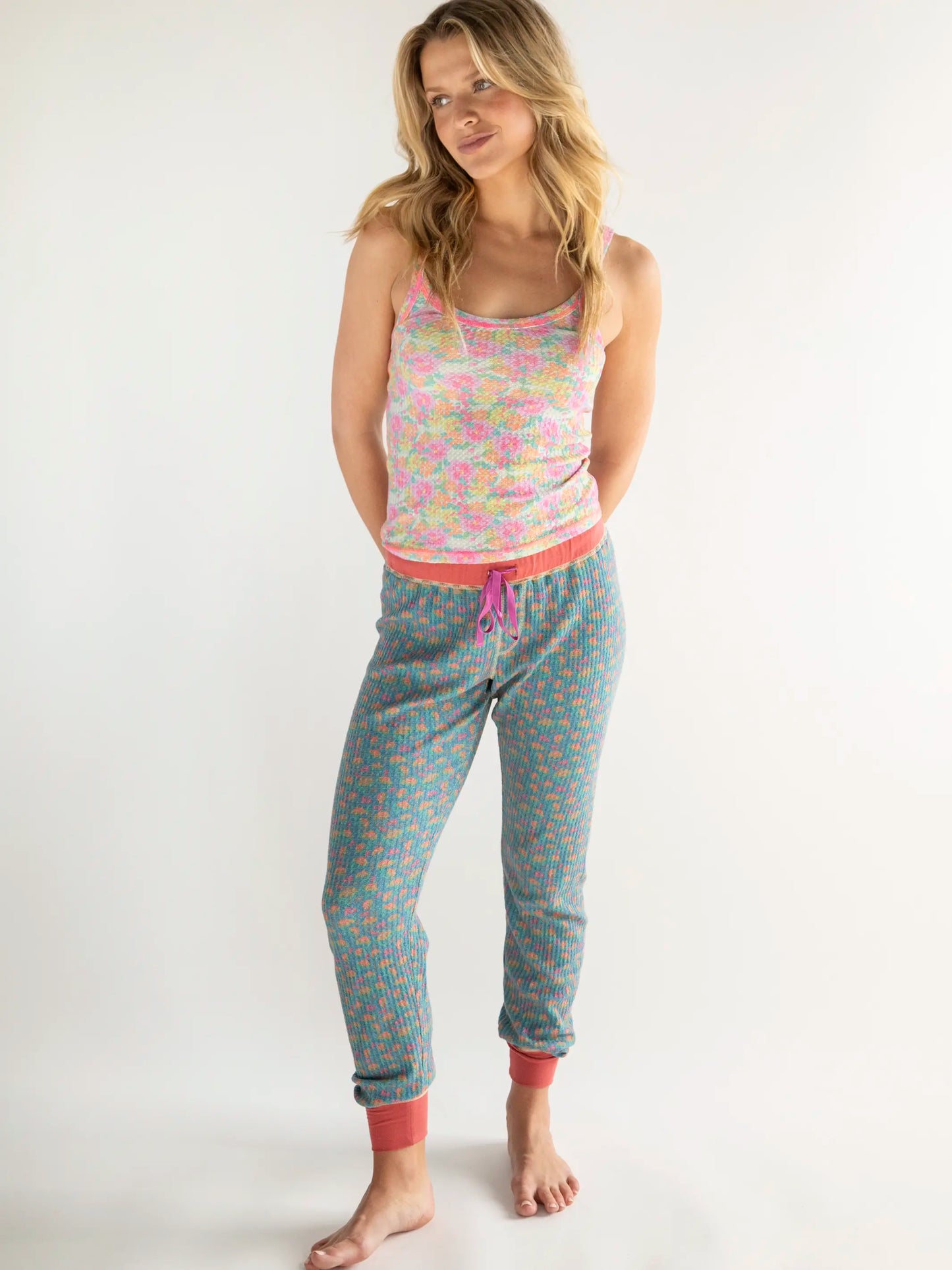 Mix & Match Waffle Pajama Cami - Grey Lavender Floral