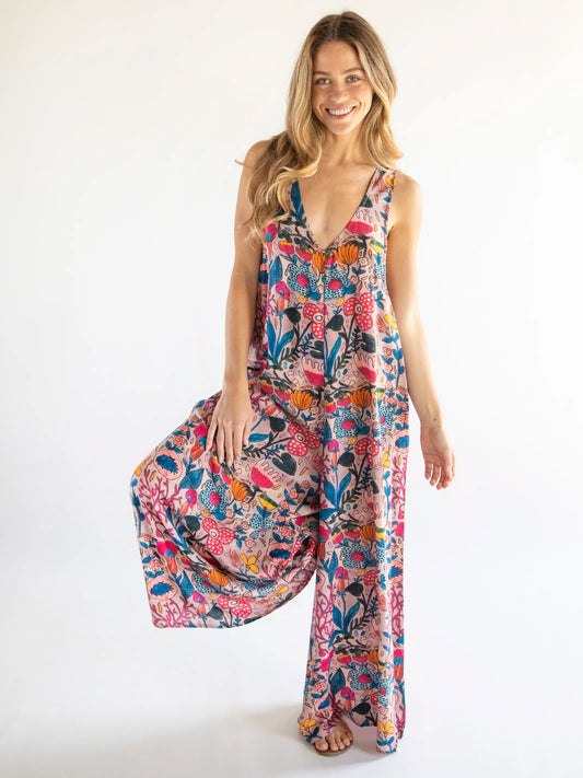 Let's Just Go Wide-Leg Jumpsuit - Pink Flung Floral