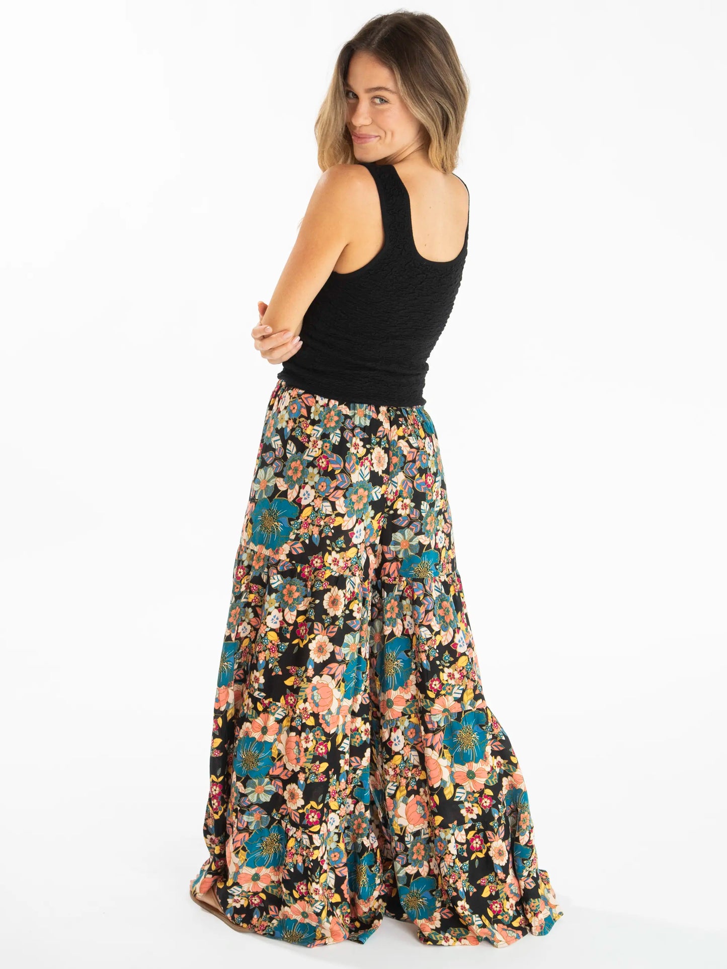 Patti Palazzo Pant - Black Pink Petunia