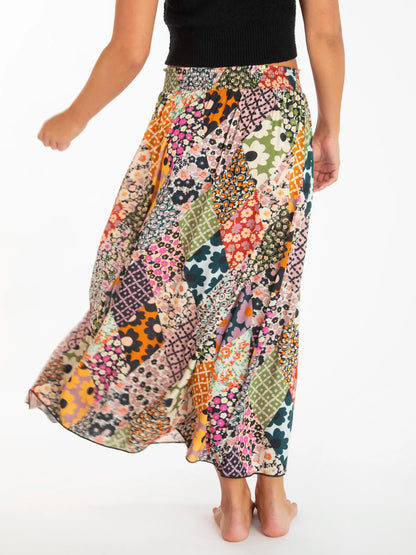 Maylin Midi Skirt - Floral Diamonds Patchwork