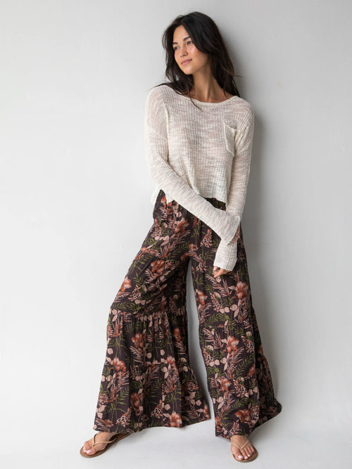 Patti Palazzo Pant - Brown Orange Hibiscus