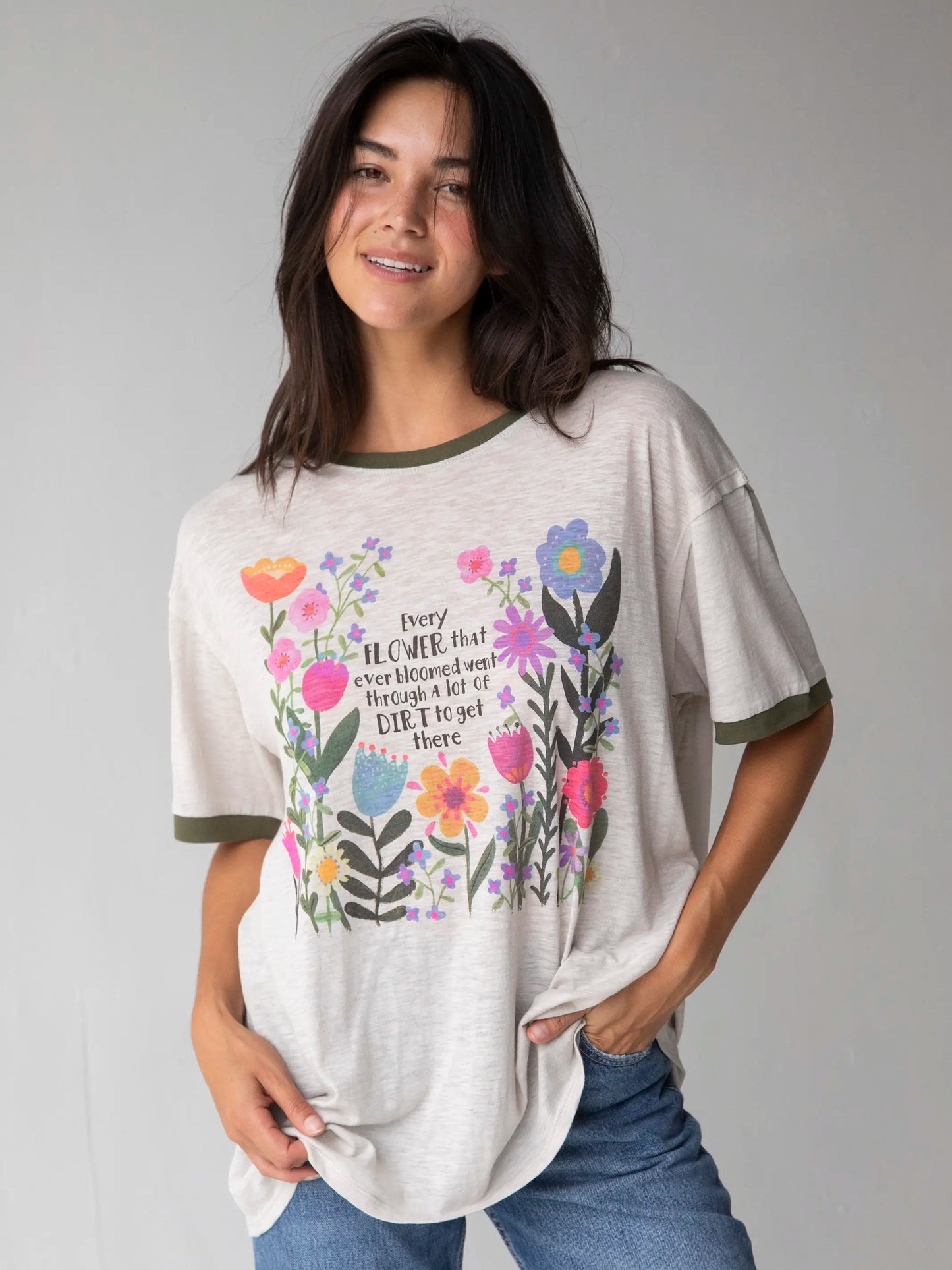 Ringer Oversized Tee Shirt - Every Flower