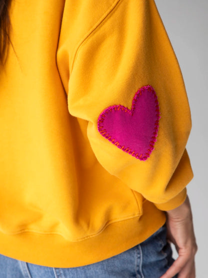 Heart On Your Sleeve Embroidered Sweatshirt - Mustard Loved