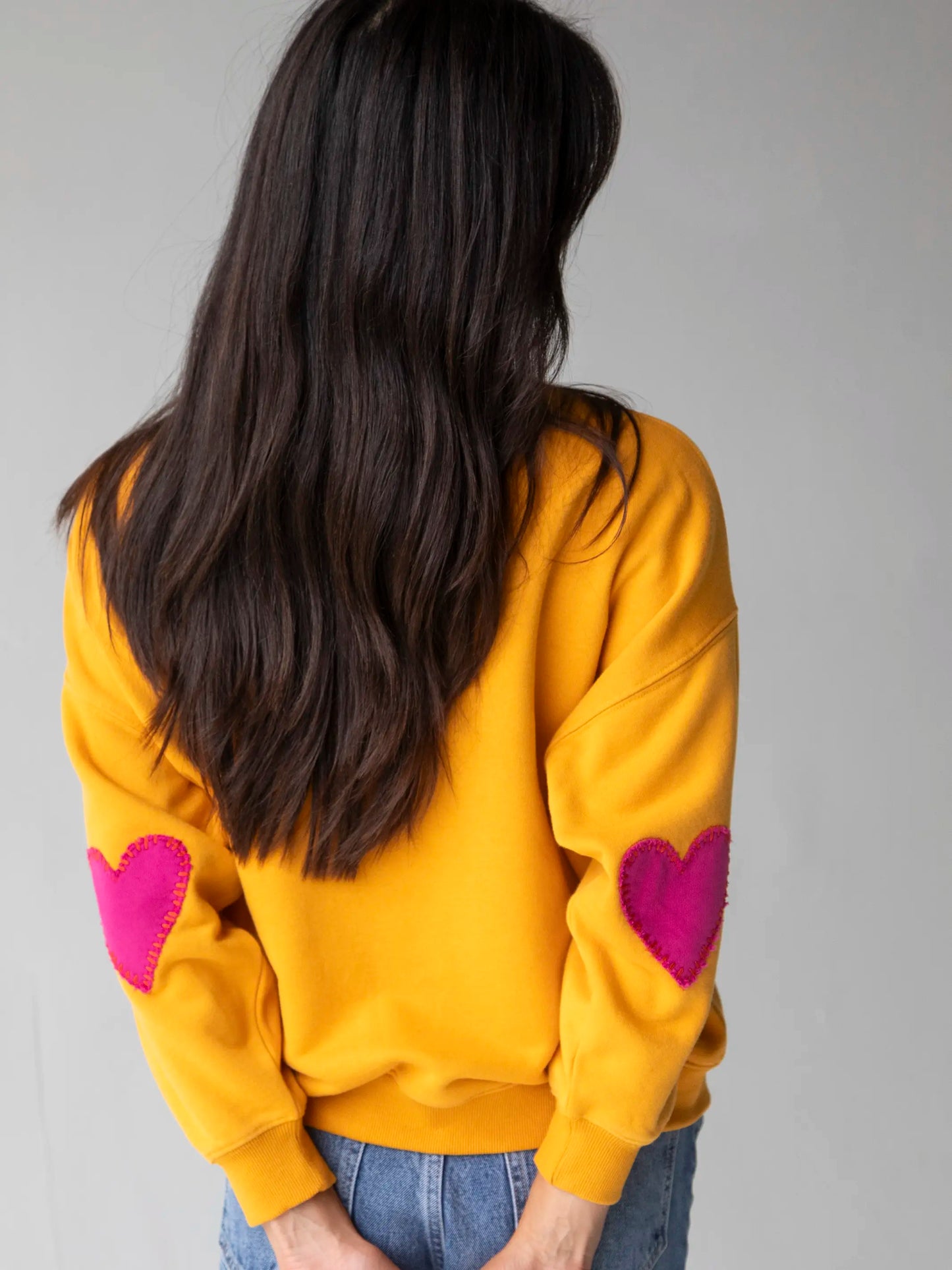 Heart On Your Sleeve Embroidered Sweatshirt - Mustard Loved
