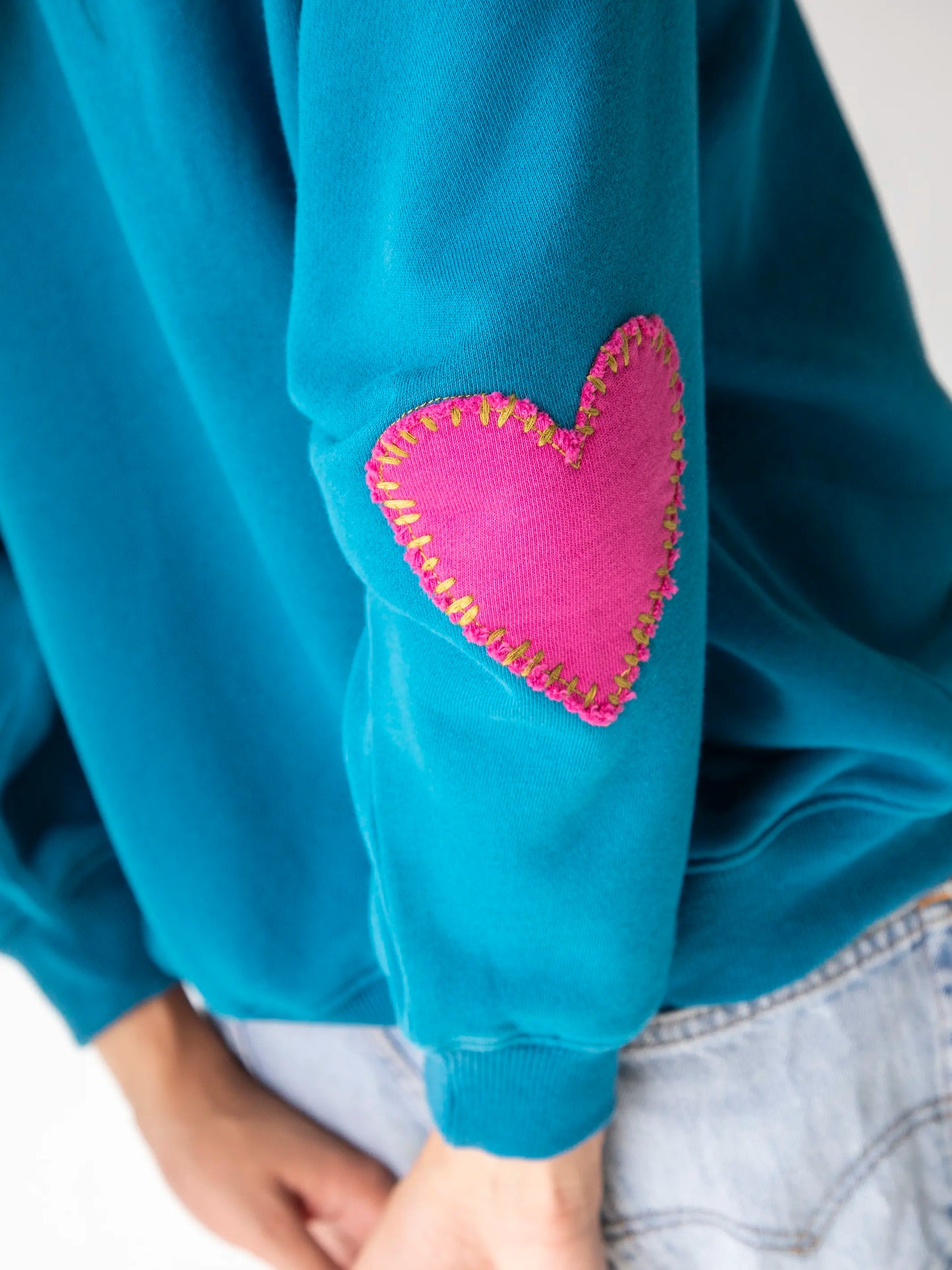 Heart On Your Sleeve Embroidered Sweatshirt - Teal Loved