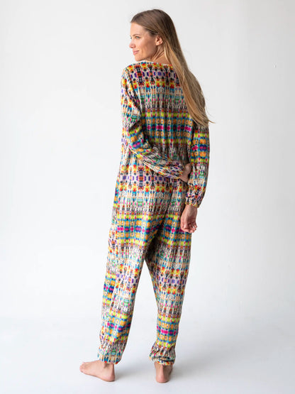 Fleece Onesie Pajamas - Blue Fuchsia Marigold Tie-Dye