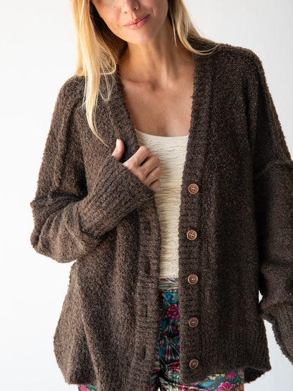 Like-A-Hug Boucle Cardigan Sweater - Dark Olive