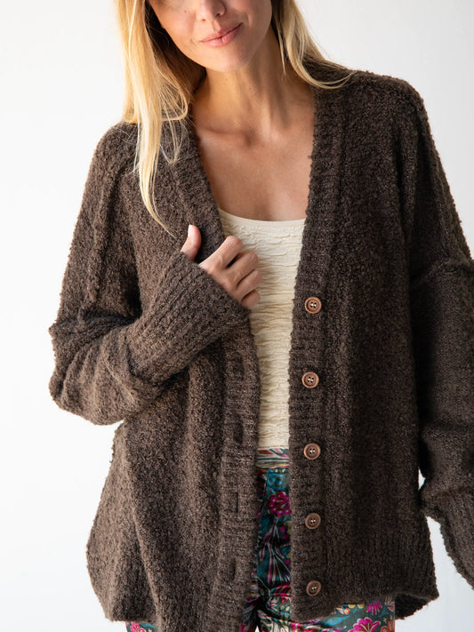 Like-A-Hug Boucle Cardigan Sweater - Dark Olive