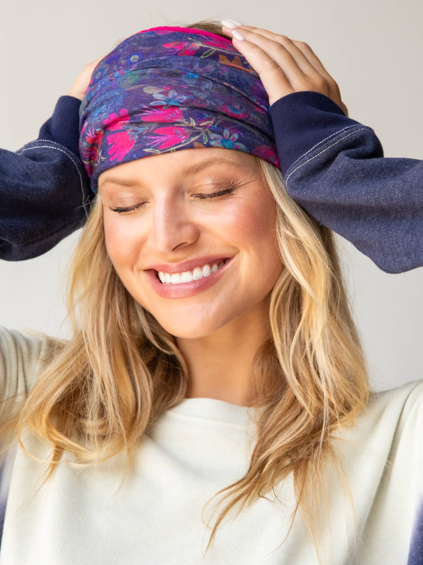 Fleece Boho Bandeau® Headband - Purple Dark Floral Garden