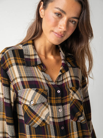 Cooper Flannel Shirt Dress - Black Tan Plaid
