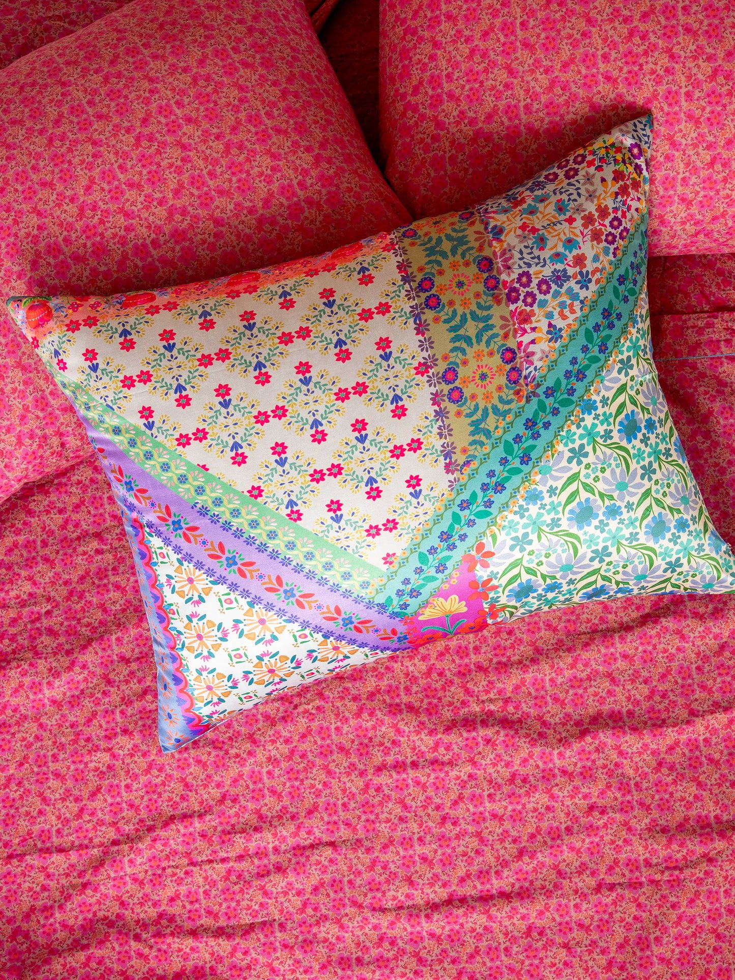 Satin Pillowcase - Folk Flower Patchwork