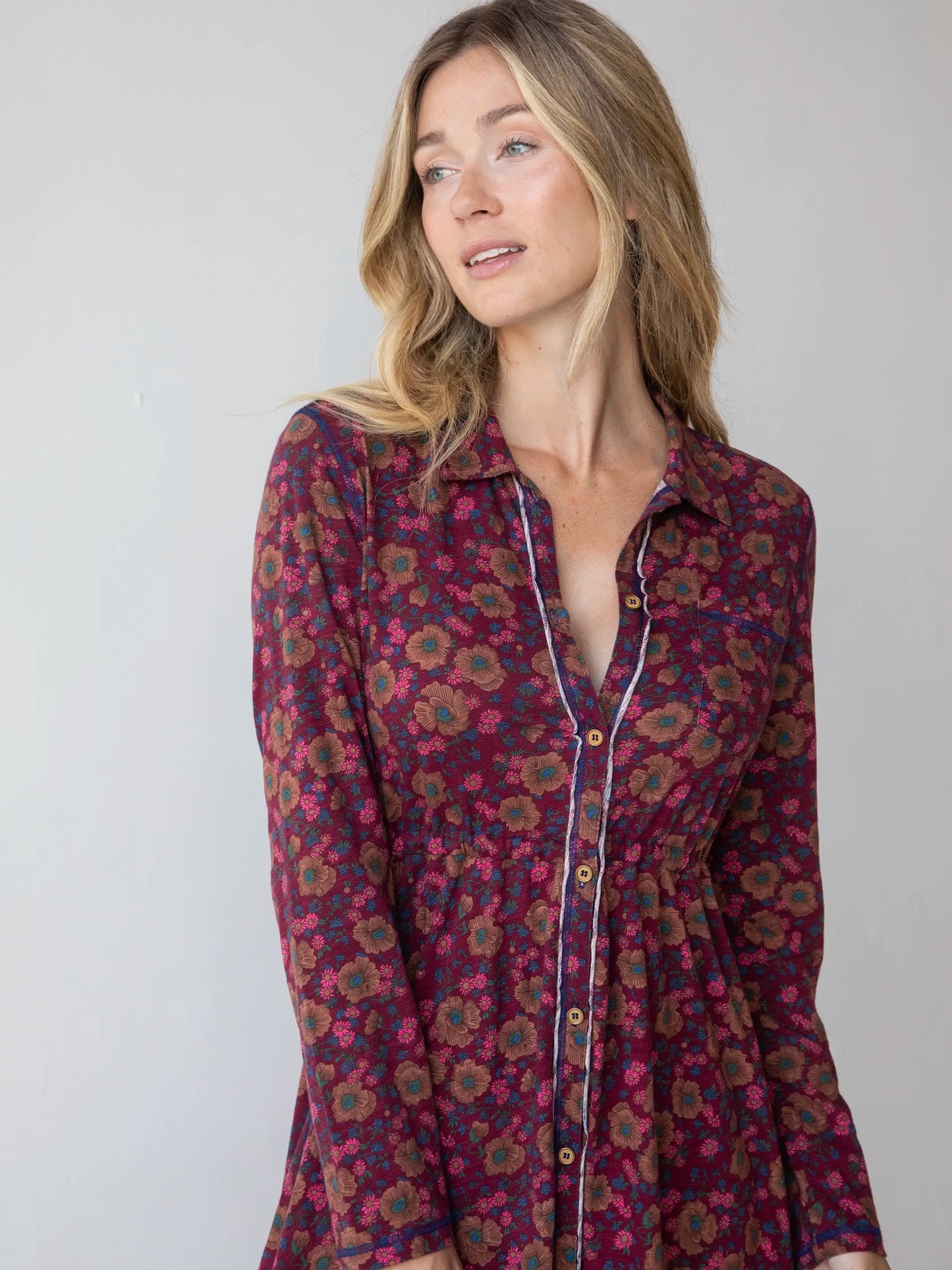 Christa Knit Cotton Maxi Dress - Cranberry Brown Floral