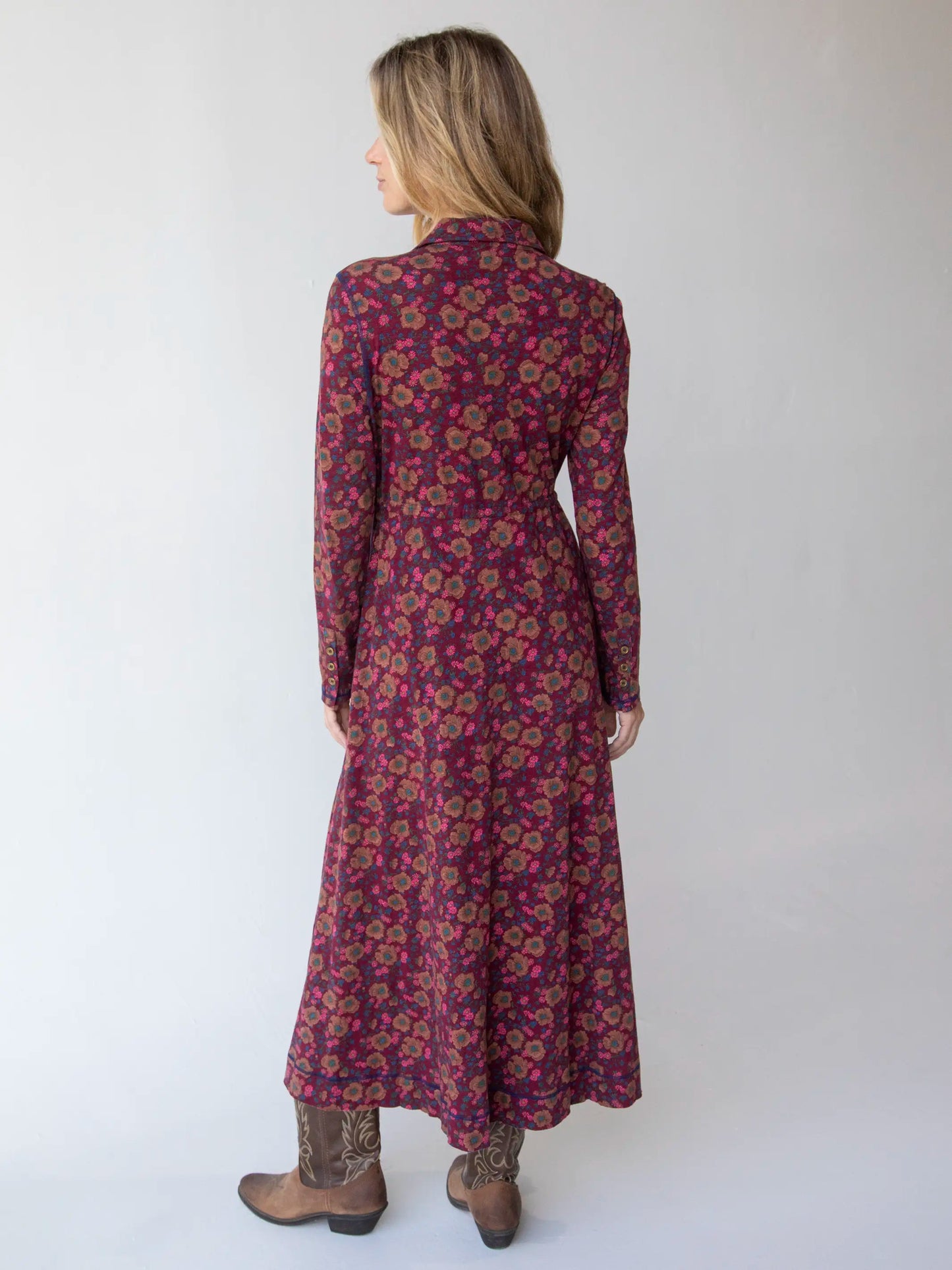 Christa Knit Cotton Maxi Dress - Cranberry Brown Floral