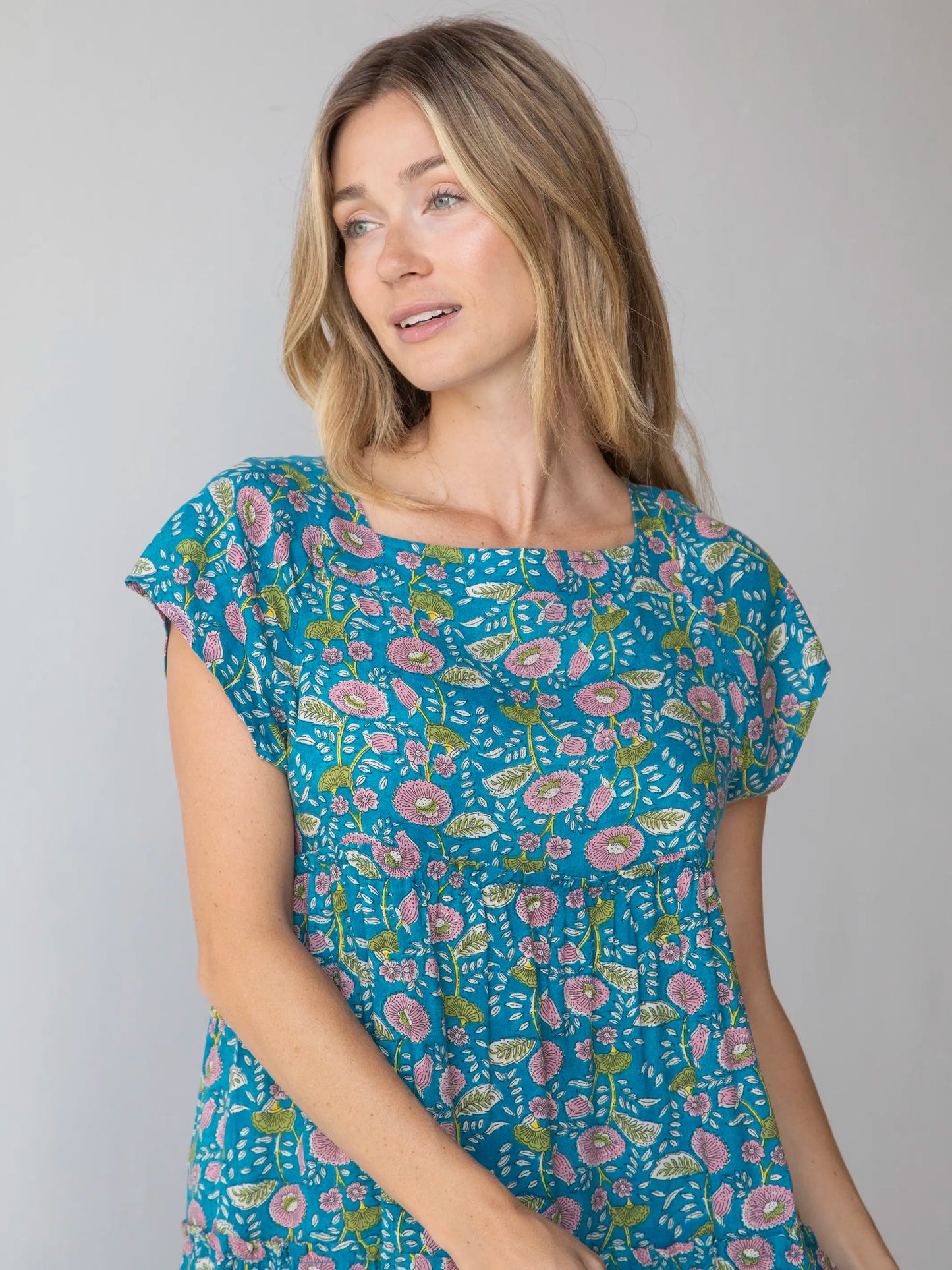 Berkley Maxi Dress - Blue Pink Floral Vines