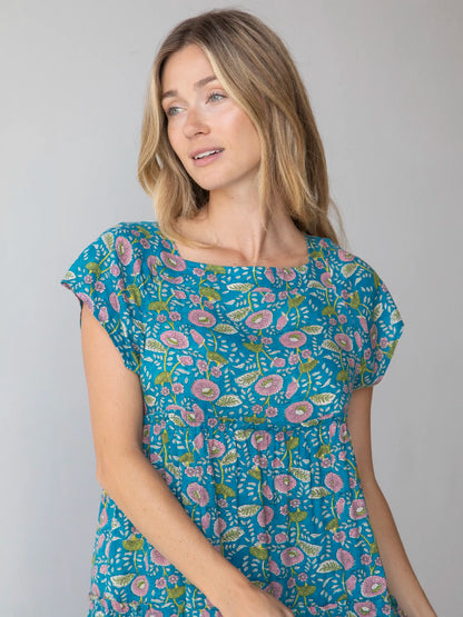 Berkley Maxi Dress - Blue Pink Floral Vines