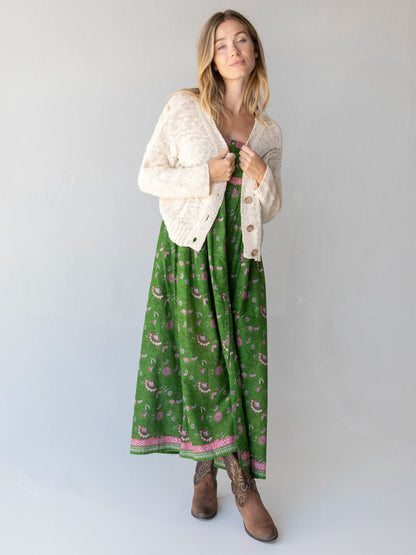 Sidney Maxi Dress - Green Pink Vines Floral