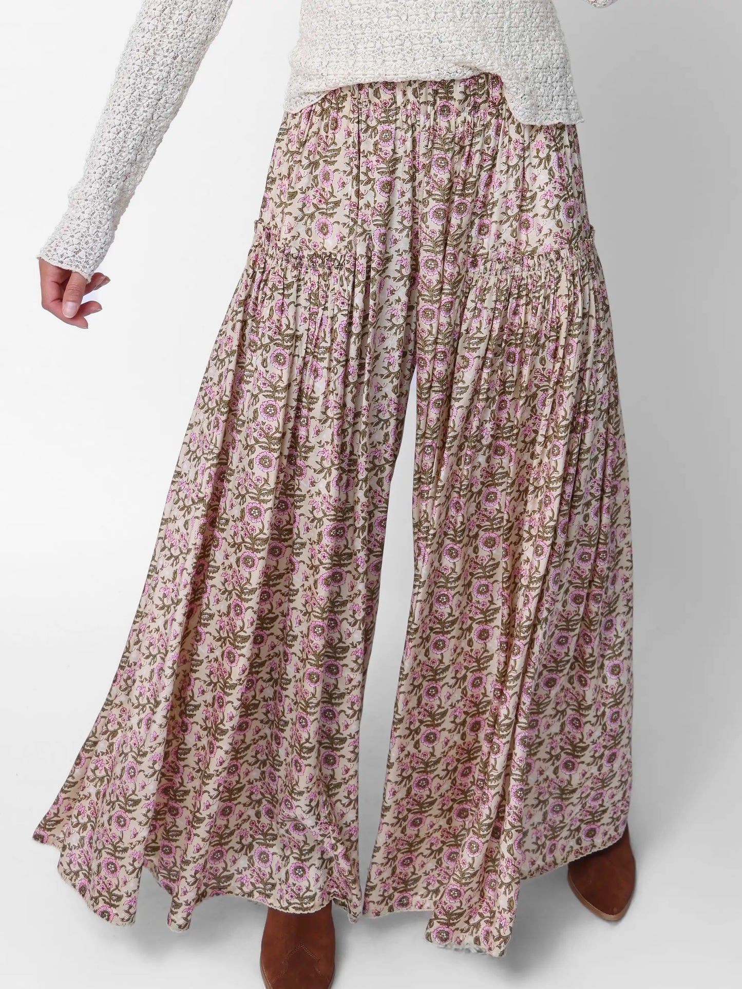 Margaux Wide Leg Pants - Cream Vine Floral