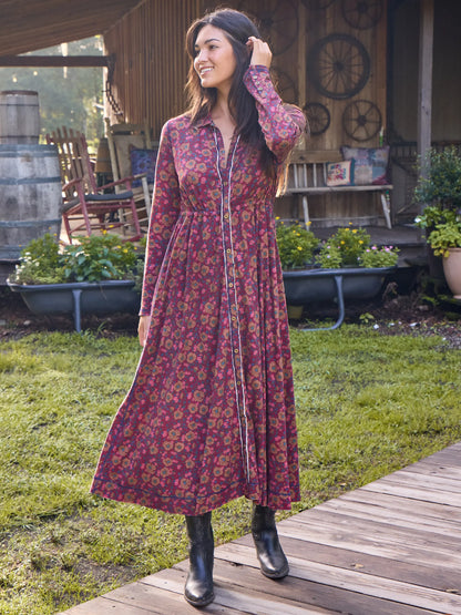 Christa Knit Cotton Maxi Dress - Cranberry Brown Floral