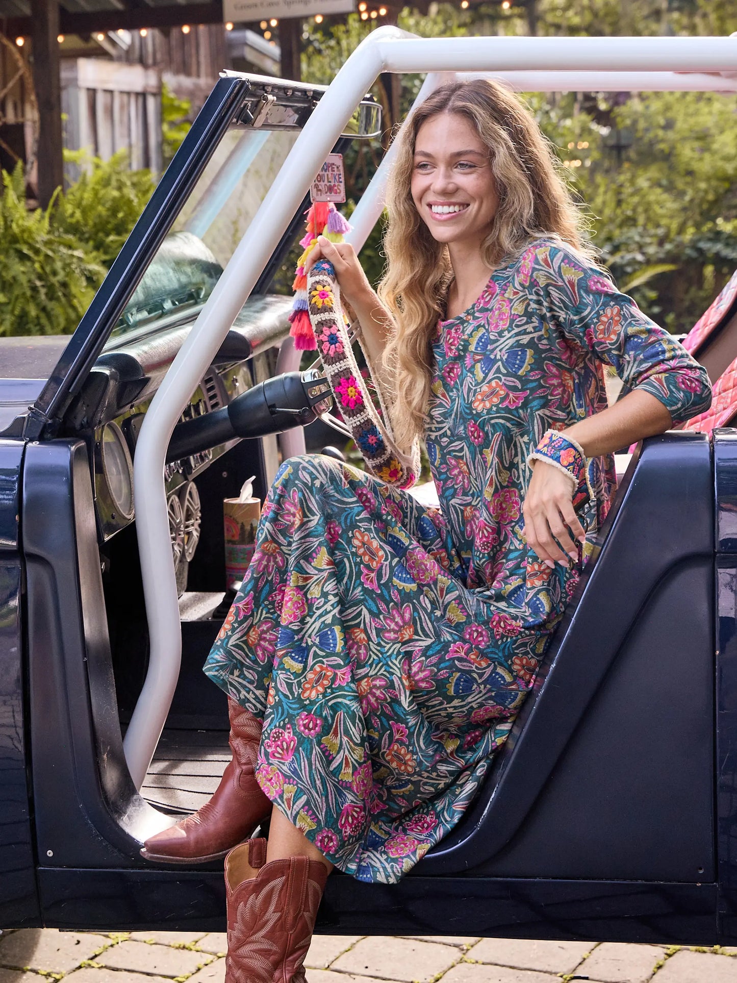 Lottie Knit Maxi Dress - Green Lined Floral