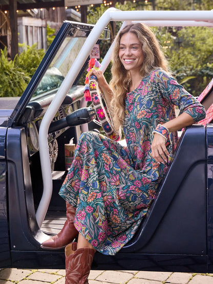 Lottie Knit Maxi Dress - Green Lined Floral