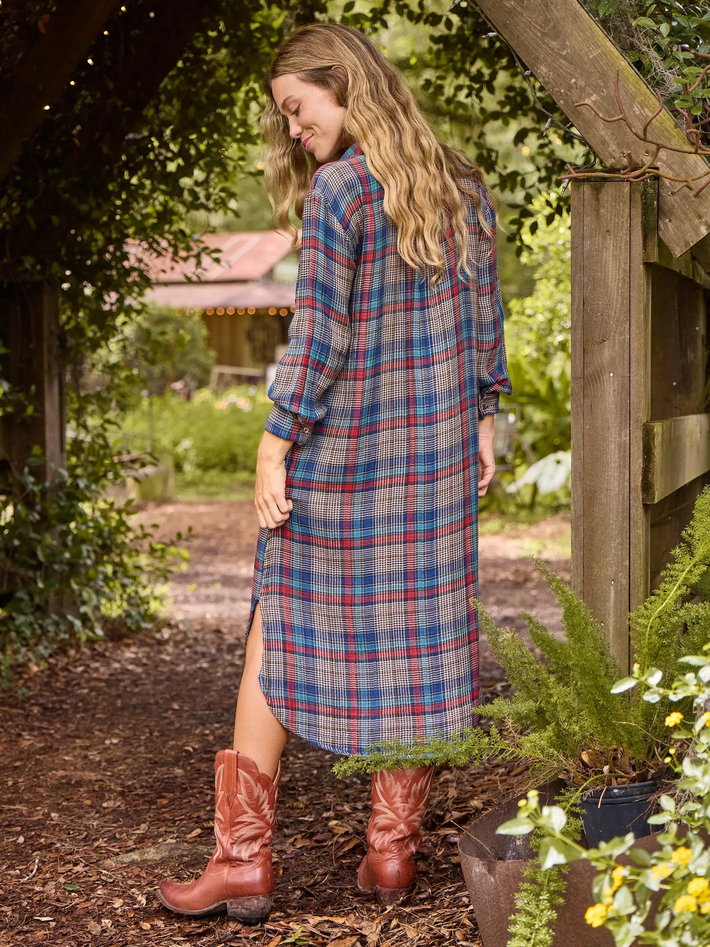 Cooper Flannel Shirt Dress - Navy Red Plaid