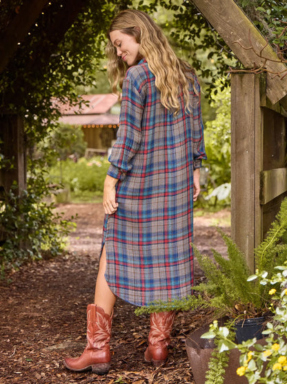 Cooper Flannel Shirt Dress - Navy Red Plaid