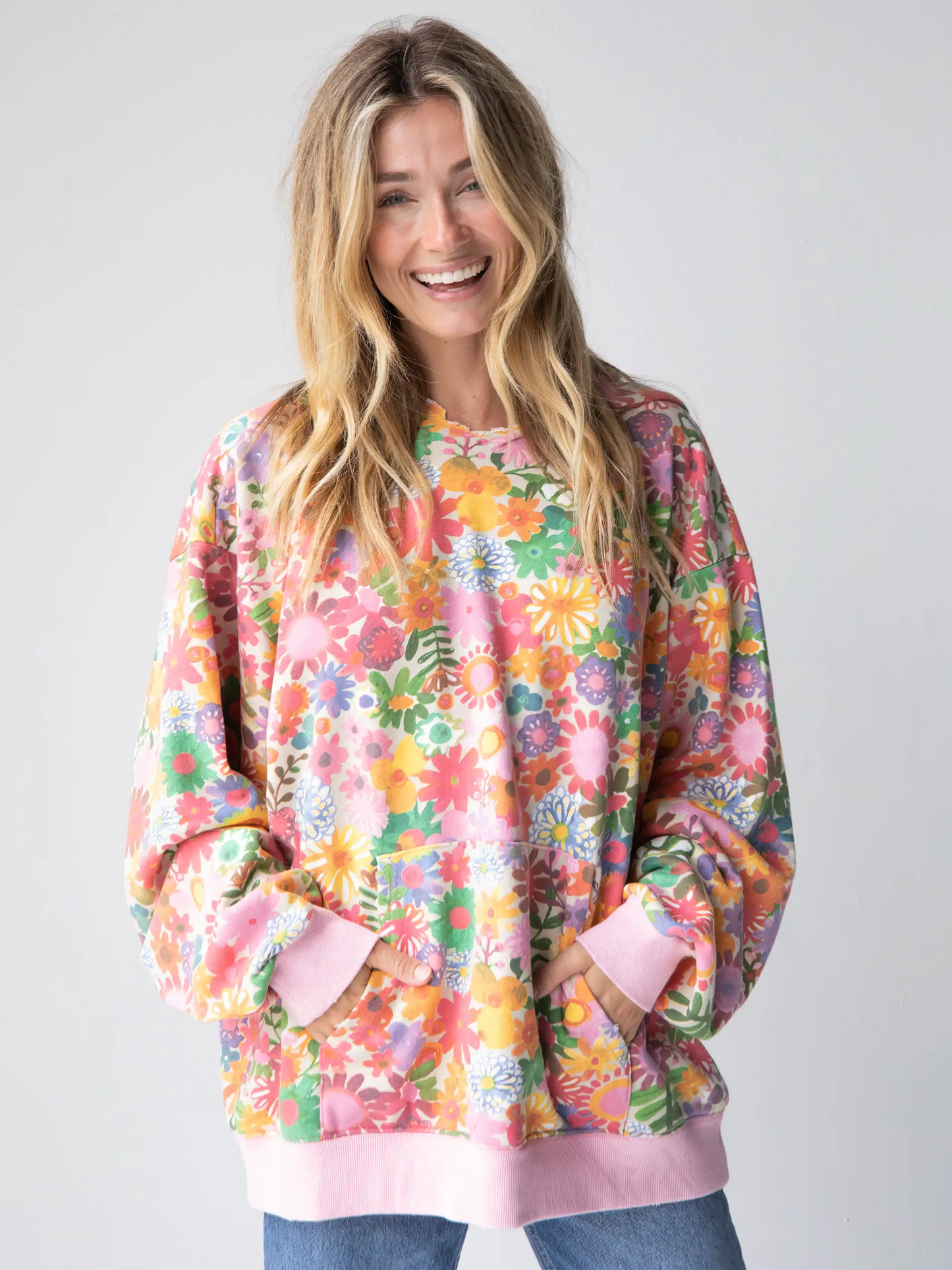 Oversized Printed Sweatshirt - Rainbow Floral