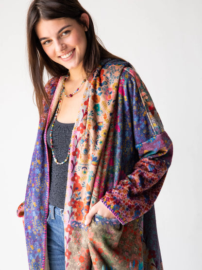 Long Cozy Blanket Kimono - Vintage Patchwork