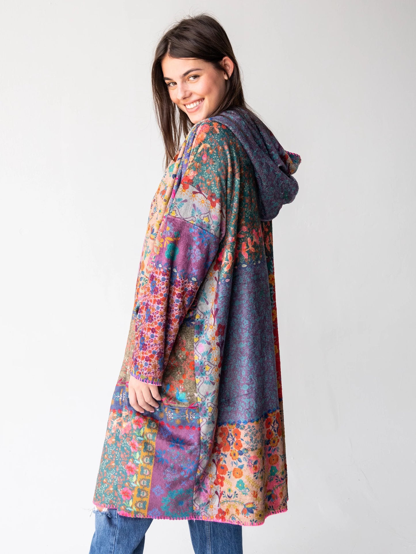 Long Cozy Blanket Kimono - Vintage Patchwork