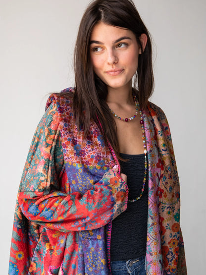 Long Cozy Blanket Kimono - Vintage Patchwork