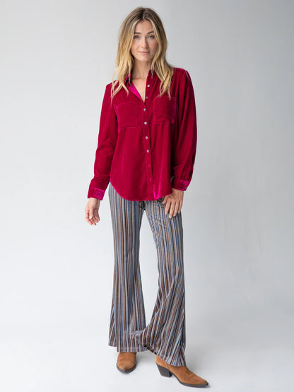 Rocky Velvet Button Down - Dark Magenta