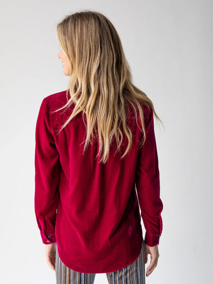 Rocky Velvet Button Down - Dark Magenta